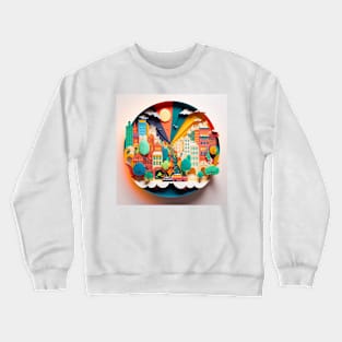 3D Effect Papercut Art - Cityscape Scene Crewneck Sweatshirt